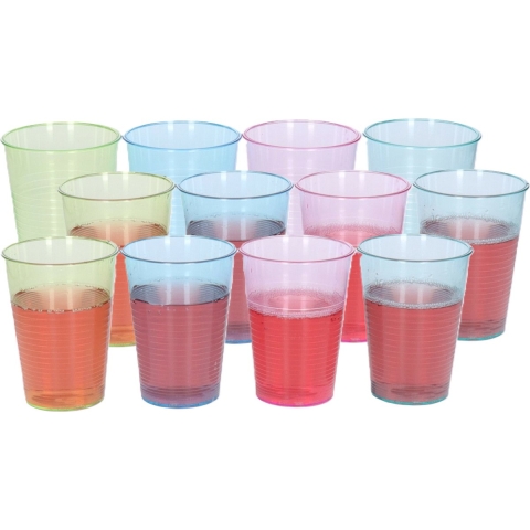 36x Kunststof drinkglazen gekleurd 200 ml -