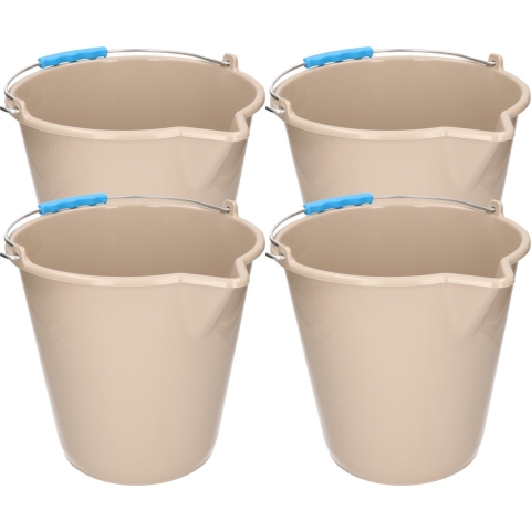 PlasticForte Emmer - 4x stuks - met schenktuit - 12L - mokka - schoonmaakemmer -