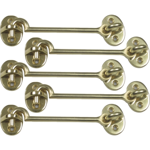 AMIG windhaak / windhaken - 5x - messing - goudkleur - L10 cm - D5 mm - met schroefoog -