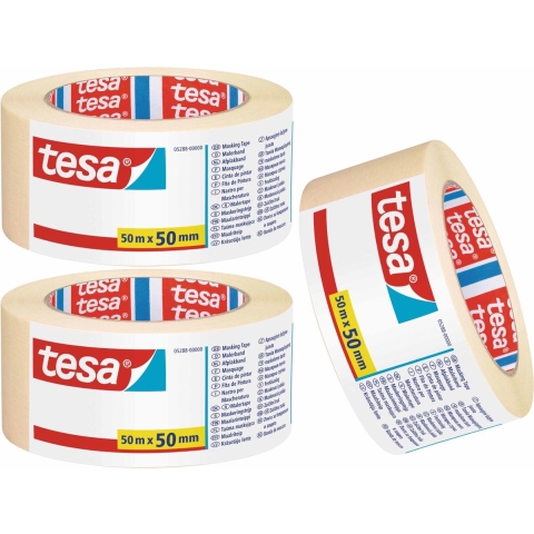 4x rollen afplaktape/schilderstape 50 mm x 50 m -