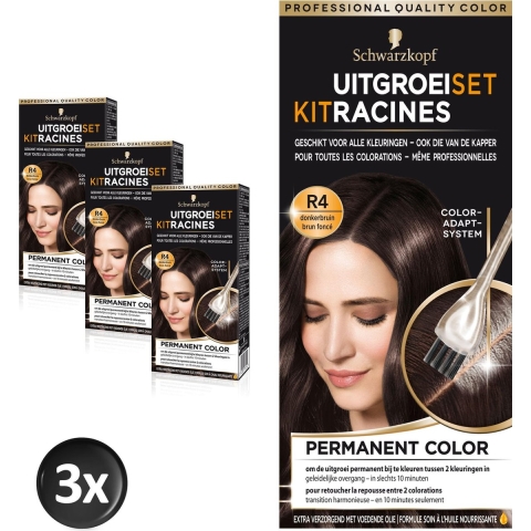 3x Schwarzkopf Uitgroeiset Haarverf Donkerbruin R4 1 set