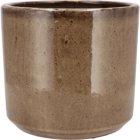 DK Design Bloempot - rond - Brown Glaze - taupe - 21x24 cm - glanzend -
