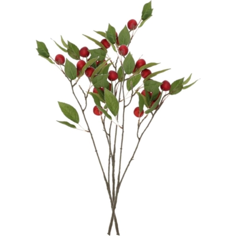 Kunstbloem fruit tak met appels - 3x - 76 cm - rood - Kunst zijdebloemen -