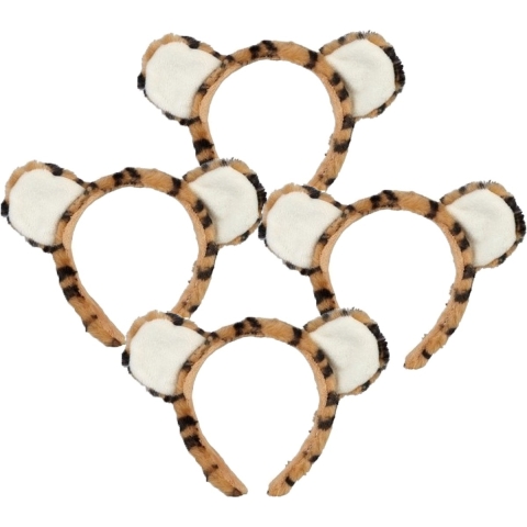 Pluche tijger hoofdband - 4x - met oortjes - 15 cm -