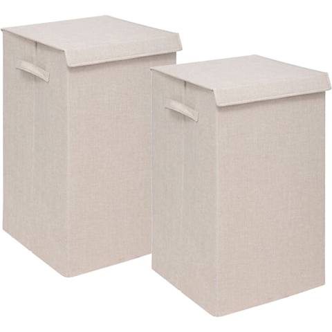 5Five Eureka sorteer wasmand - 2x - 74 liter - beige - 37 x 37 x 60 cm - MDF/Polyester stof -