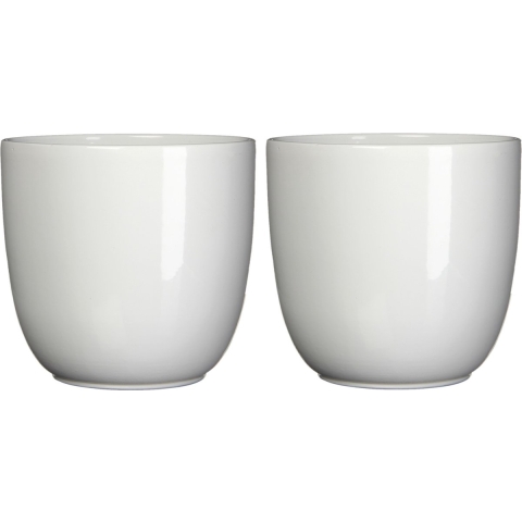 Mica Decorations Bloempot/plantenpot - 2x - wit - keramiek - D25 cm x H23 -