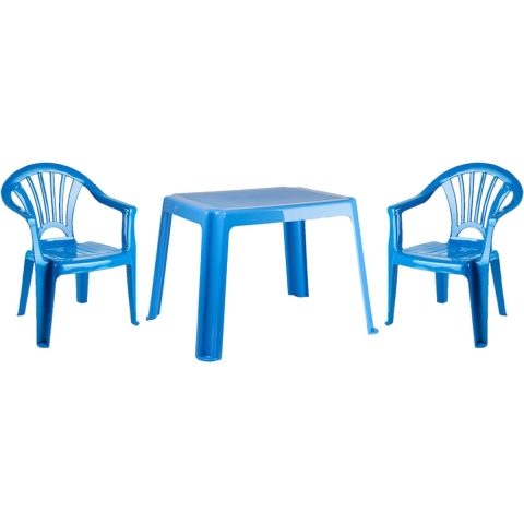 Kunststof kindertuinset tafel met 2 stoelen blauw -
