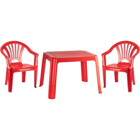 Kunststof kinder meubel set tafel met 2 stoelen rood -