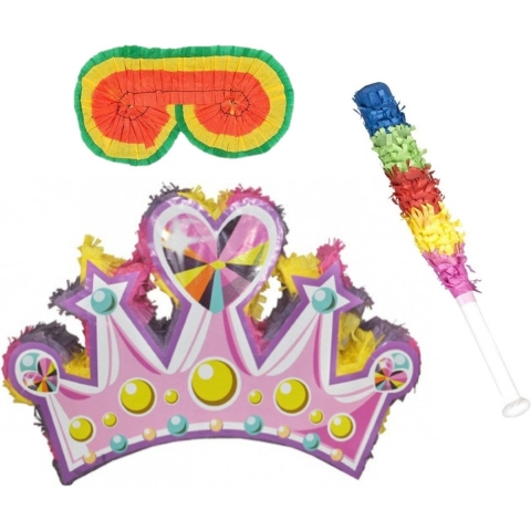 Verjaardag Pinata Prinsessen kroon van 61 cm set met stok en masker -