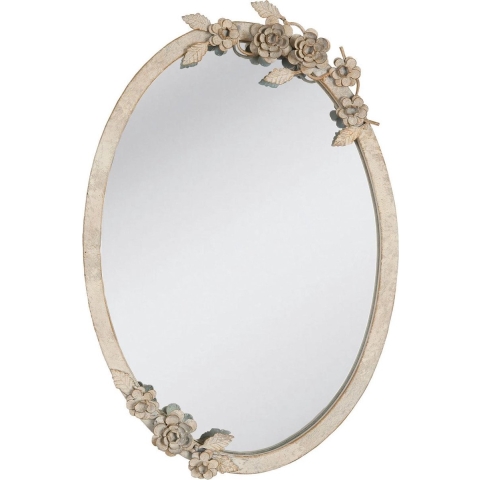 Clayre & Eef Spiegel 35x51 cm Beige Glas Rond Bloemen Grote Spiegel