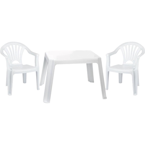 Kunststof kindertuinset tafel met 2 stoelen wit -
