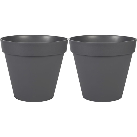 2x stuks eda toscane bloempot - kunststof - antraciet - d30 x h26 cm - binnen- en buitenshuis -
