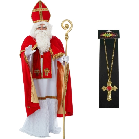 Sinterklaas kostuum - inclusief kruis ketting met rode steen One size -