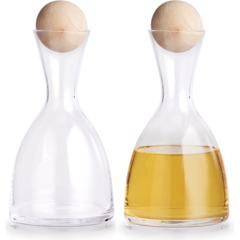 2x Luxe glazen karaffen met houten bol/bal dop 750 ml -