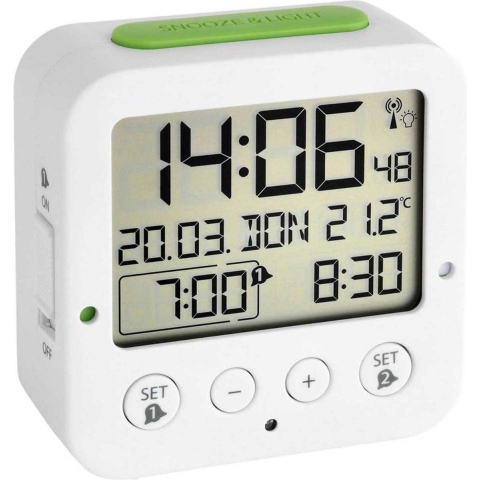 TFA Dostmann 60.2528.02 Wekker Zendergestuurd Wit, Groen Alarmtijden 2