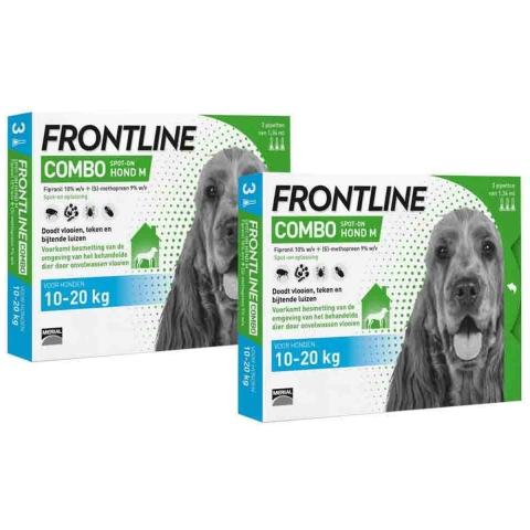 2x Frontline Combo Spot On Anti Vlooien en Teken Druppels Hond M 3 pipetten