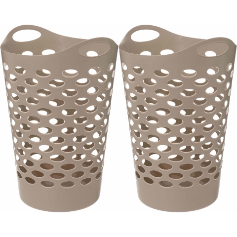 Flexibele wasmand/opbergmand - 2x - rond - beige - 60 liter - D41 x H66 cm -