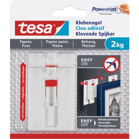 Tesa klevende spijkers verstelbaar - 8x stuks - wit - voor gevoelige oppervlaktes -