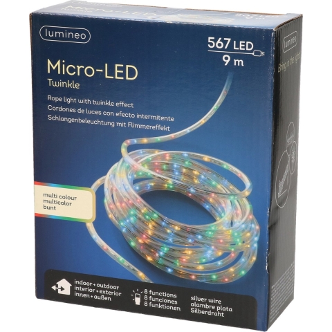Lichtslang - 567 led lichtjes - gekleurd - 9 m - 567 - 8 lichtfuncties - slangverlichting -