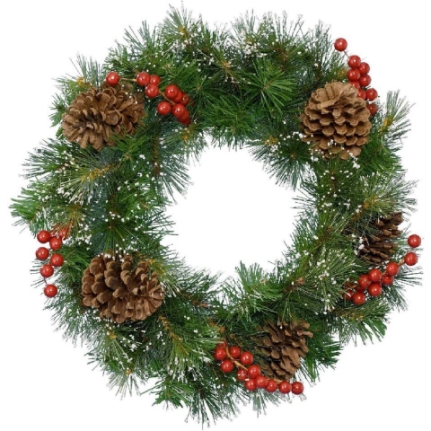 Decoris Kerstkrans - groen - met versiering - 50 cm -