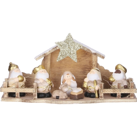 Kerststal voor kinderen - met verlichting - 30 x 10 x 15 cm - hout/polystone - kinderkamer -