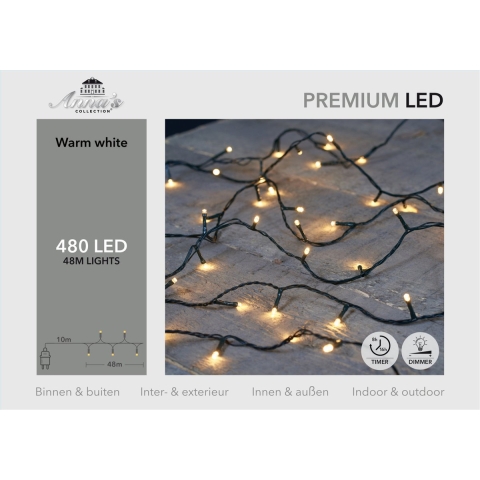 Kerstverlichting - 480 led lampjes - warm wit - 4800 cm - dimmer - timer -