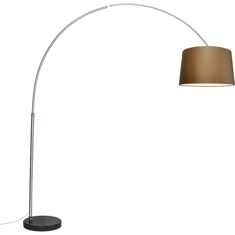 QAZQA Booglamp staal stoffen kap bruin 45 cm - XXL