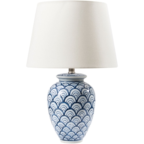 Beliani - JAUCA - Tafellamp - Wit|Blauw - Porselein|Linnen