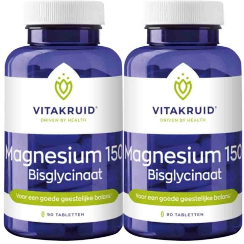 Gratis Verzending: 2x Vitakruid Magnesium 150 Bisglycinaat 90 tabletten