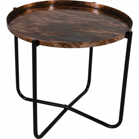 Ronde bijzettafel/plantenstandaard oud koper 35 cm -