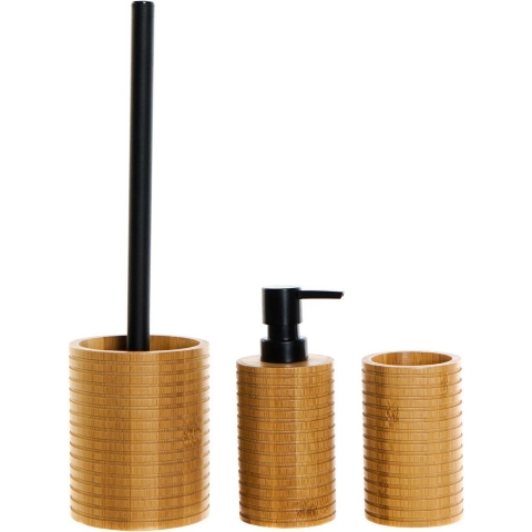 WC/Toiletborstel met zeeppompje/beker - naturel/zwart - bamboe hout -
