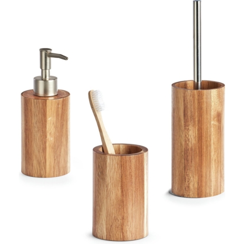 Acacia houten badkamer/toilet accessoire set 3-delig -