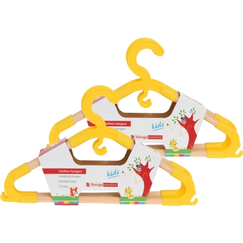 Storage Solutions kledinghangers voor kinderen - set van 24x - kunststof/hout - geel -