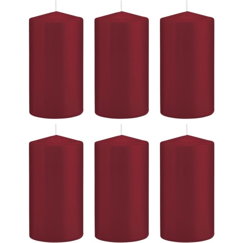 Cilinderkaars/stompkaars - 6x - bordeauxrood - 8 x 15 cm - 69 branduren -