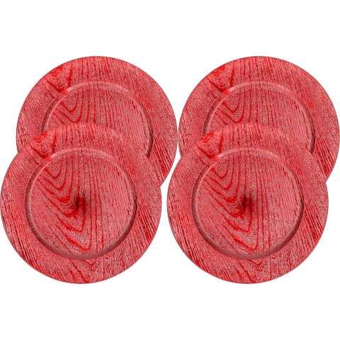 6x Stuks diner onderbord - rood - kunststof - 33 cm -
