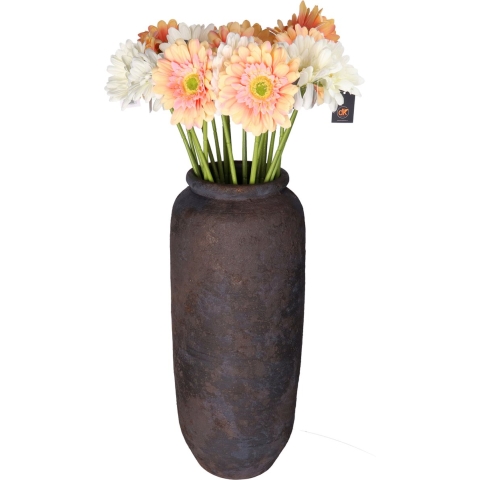 Kunstbloemen boeket Gerbera - 8x - 72 cm - zalm/wit - real touch - kunst zijdebloem -