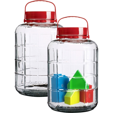 Voedsel opslag container - 2x - glas - 10 liter - afsluitdop en draag hengsel - transparant - voorra -