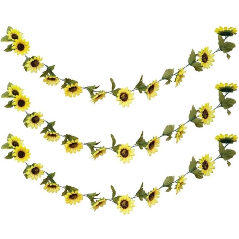 Zonnebloemen slinger - 3x - kunstbloem - geel - 220 cm -