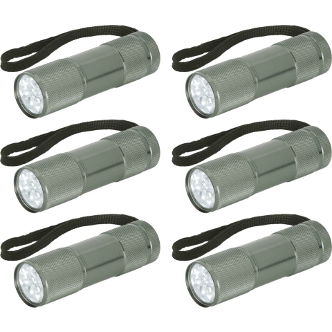 Compacte LED kinder zaklamp - 6x - aluminium - grijs - 9 cm -
