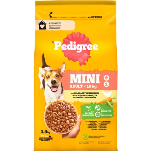 4x Pedigree Adult Hondenbrokken Mini Kip 1,4 kg
