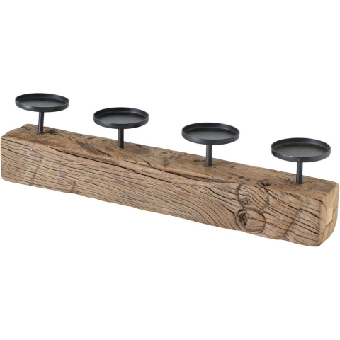 Metaal/houten design kaarsenhouder zwart 50 x 7 x 13 cm -