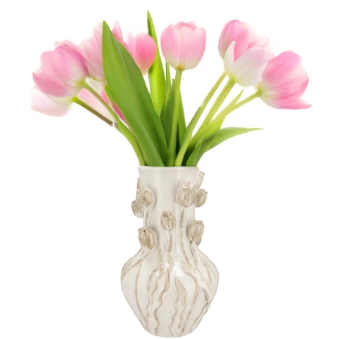 DK Design Bloemenvaas Mara - wit/creme - 28 x 28 x 45 cm - tulpvormige hals - moderne vaas -