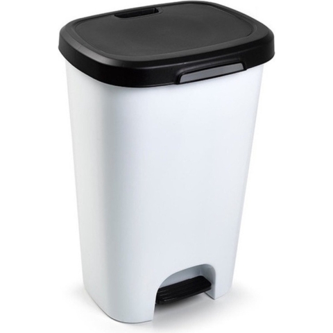 PlasticForte Pedaalemmer - wit - vuilnisbak met deksel - 50 l -