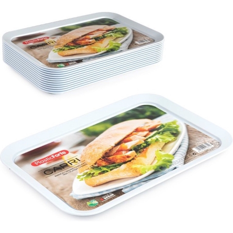 Plasticforte dienblad/serveerblad - 6x - Kunststof - 41 x 31 cm - wit - kopjes en glazen tray -