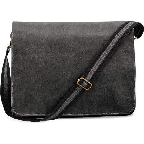 Quadra QD610 Vintage Canvas Despatch Bag - Vintage Black - 40 x 30 x 12 cm