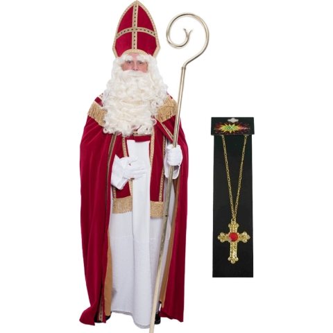 Sinterklaas kostuum - inclusief kruis ketting met rode steen One size -