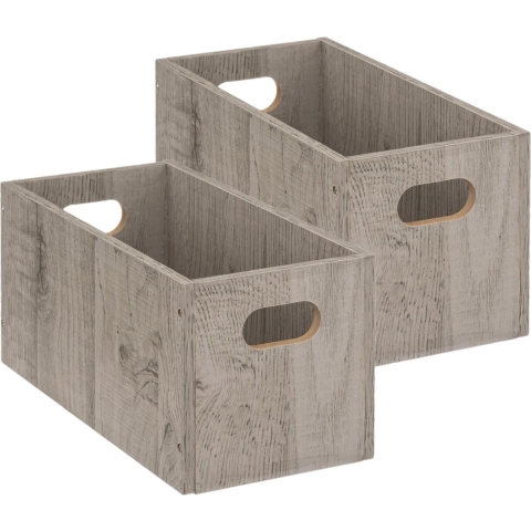 5five Opbergmand/kastmand van hout - Set van 4x stuks - grijs - 7 Liter - 31 x 15 x 15 cm - Opbergbo -