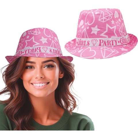 Vrijgezellenfeest trilbyhoed - 6x - dames - roze - Party Girls - team bride -