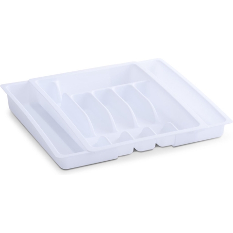 2x Witte uitschuifbare bestekbakken inzetbakken 29-50 x 38 cm -