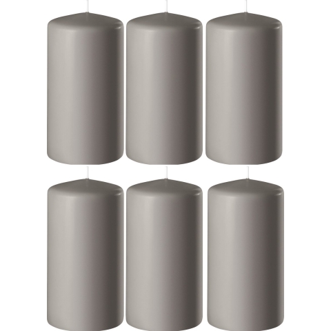 8x Zandgrijze cilinderkaarsen/stompkaarsen 6 x 12 cm 45 branduren -